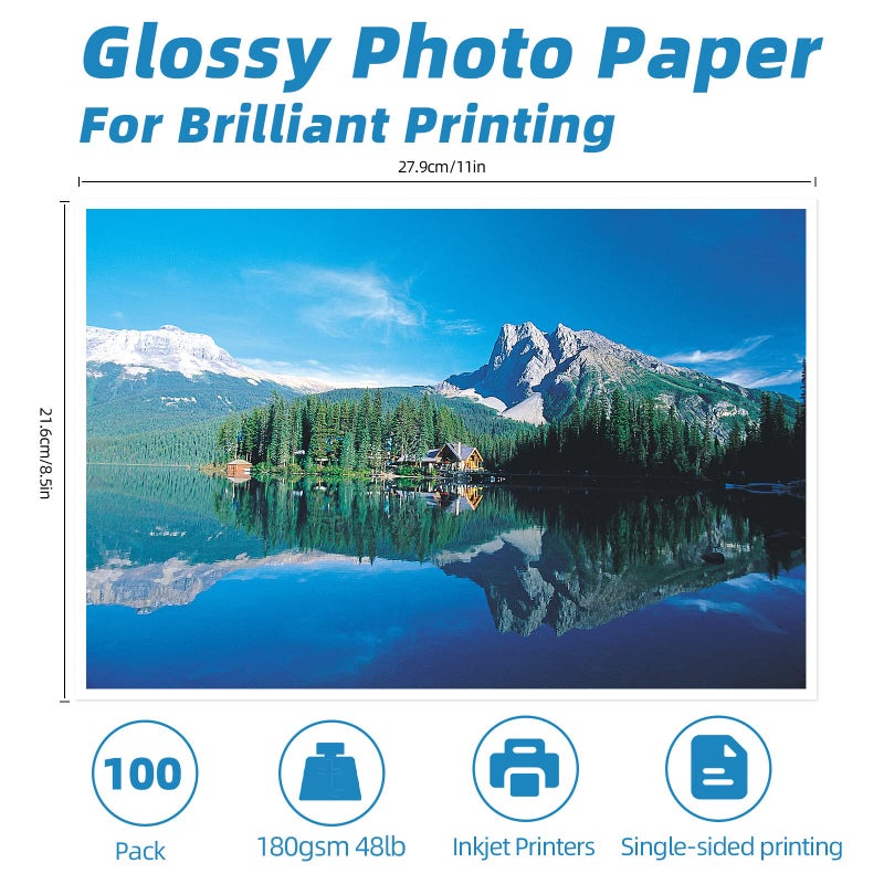 Uinkit 100 Sheets Inkjet Photo Paper Glossy 8.5x11 48lb 180Gsm Professional Photographic Paper Letter Size 8.5Mil Instant Dry Suitable for All Ink Printers - Image 3
